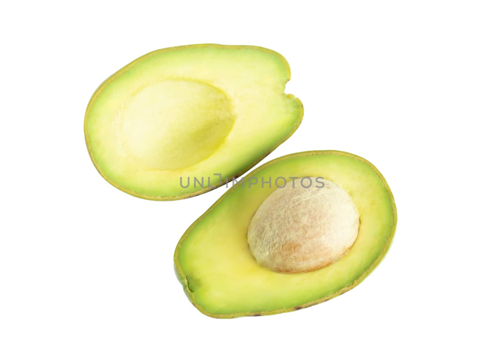 Closeup avocado ripe fruit isolated on white background with copy space, healthy food concept