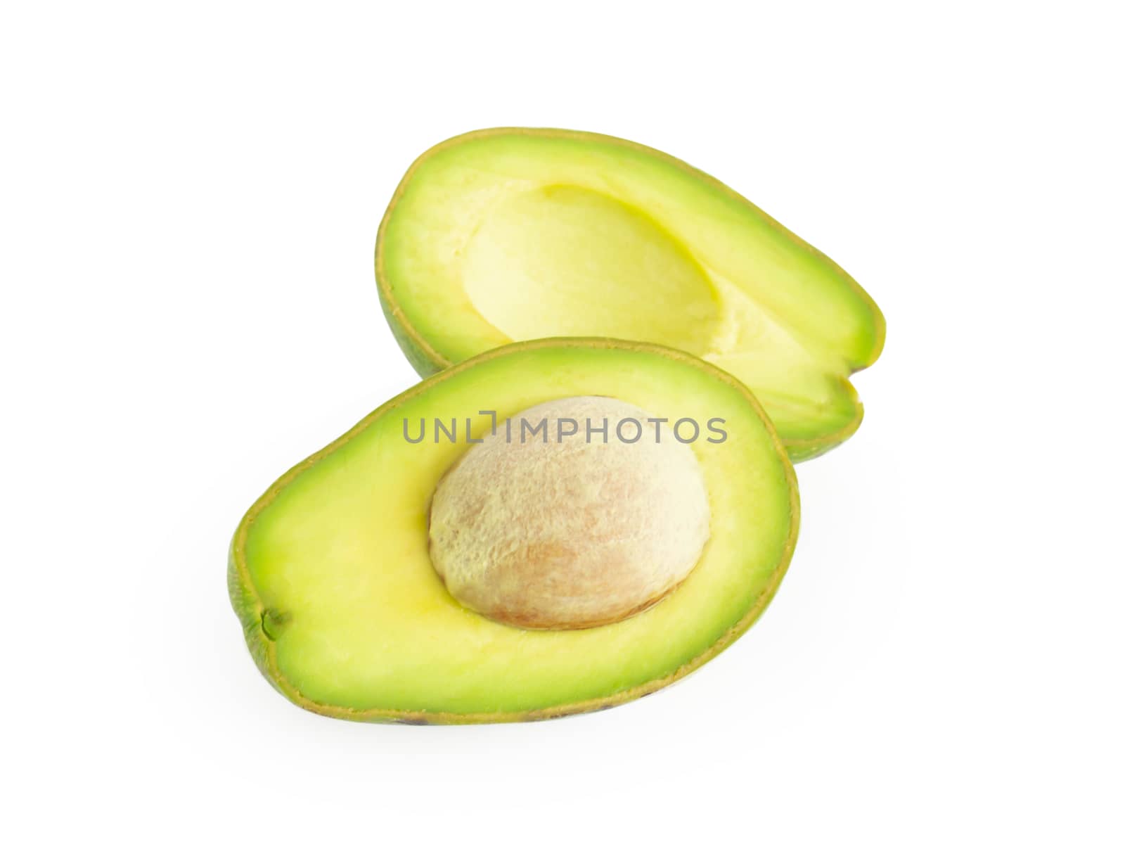 Closeup avocado ripe fruit isolated on white background with copy space, healthy food concept