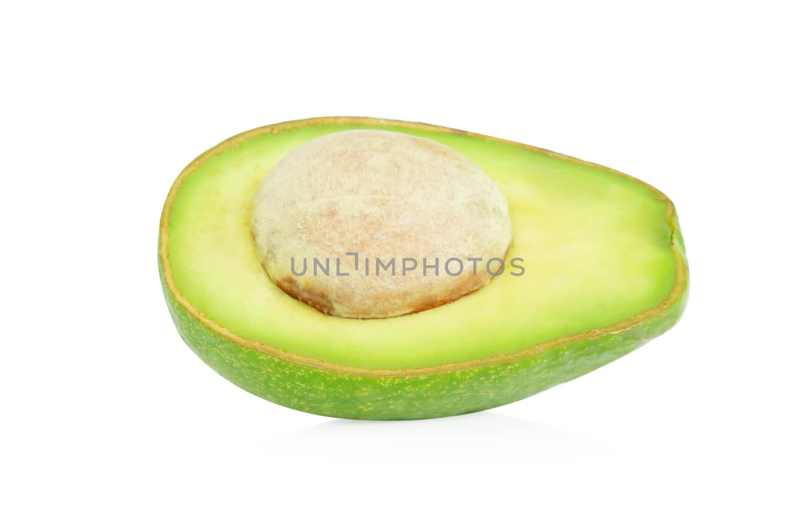 Closeup avocado ripe fruit isolated on white background with copy space, healthy food concept