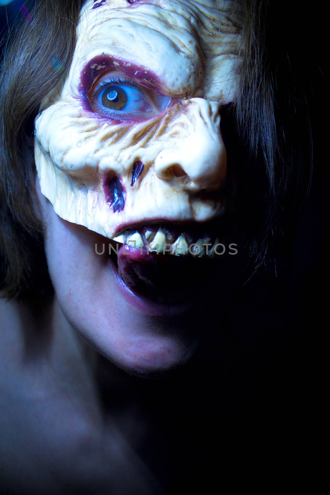 Portrait of a zombie woman at halloween party