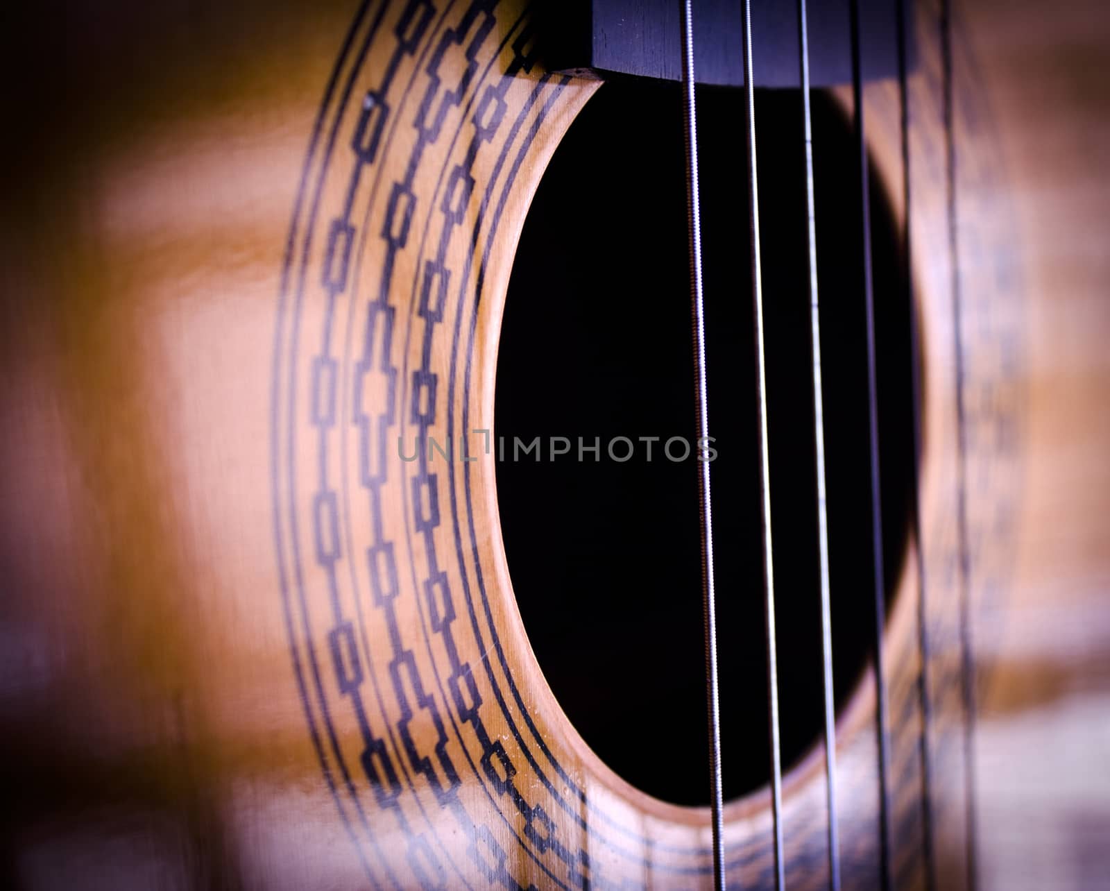 Part of musical instrument with strings. Spanish guitar