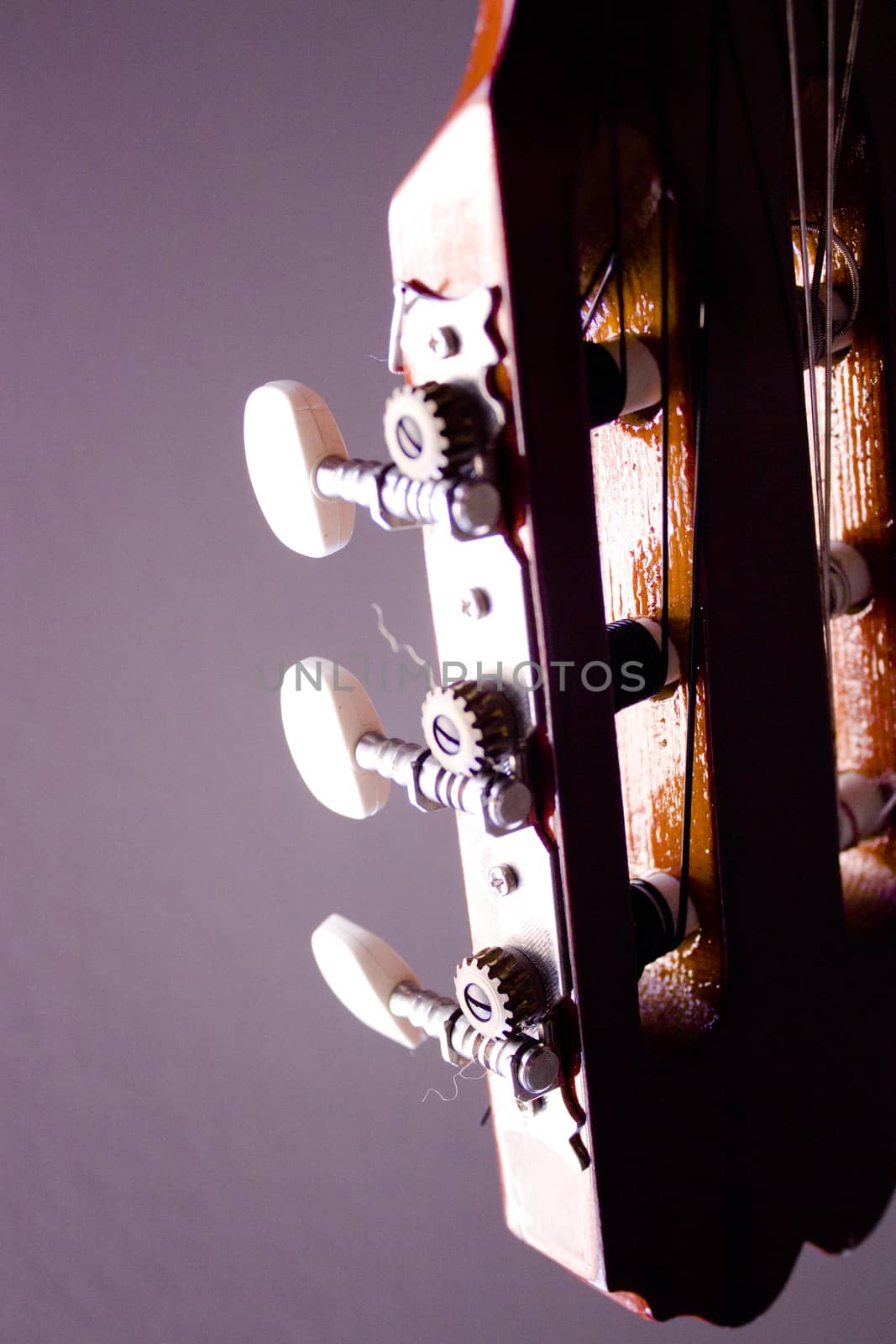 Part of musical instrument with strings. Spanish guitar