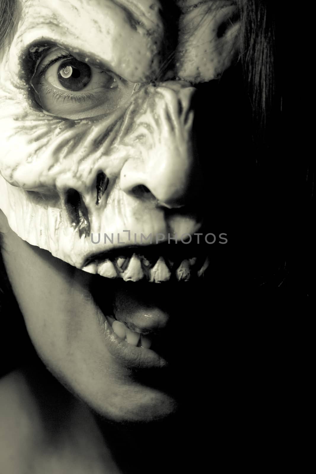 Portrait of a zombie woman at halloween party