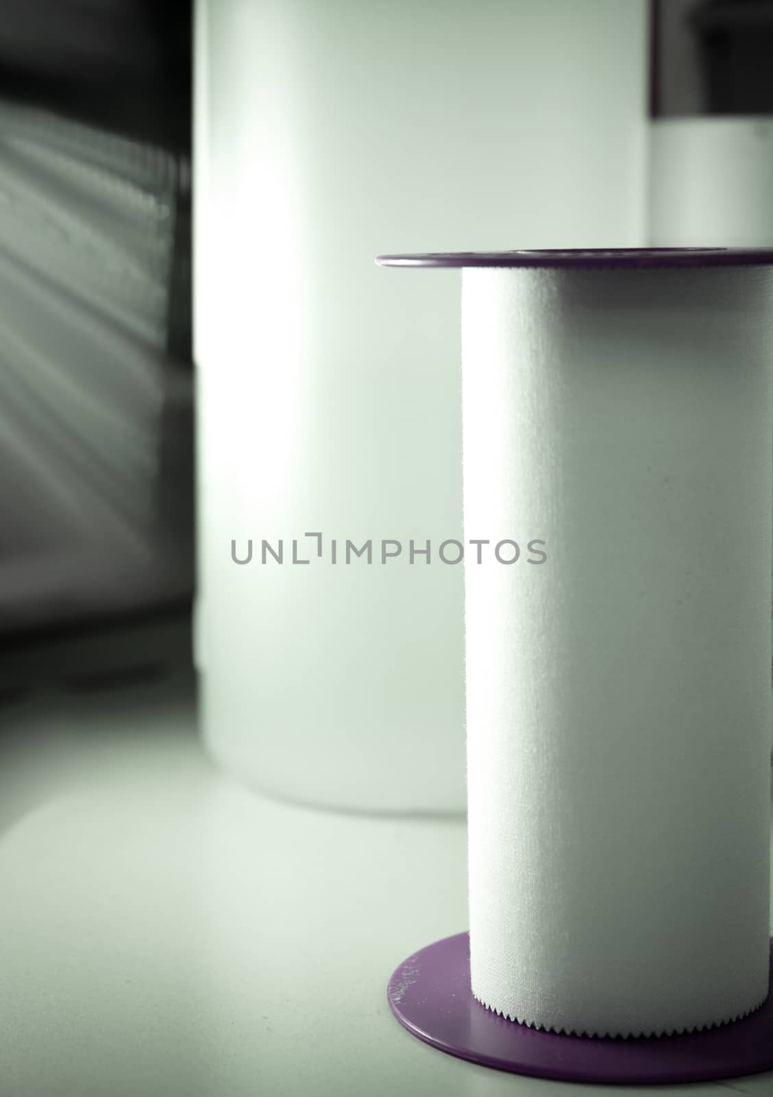 Roll of white plaster for medical use. No people