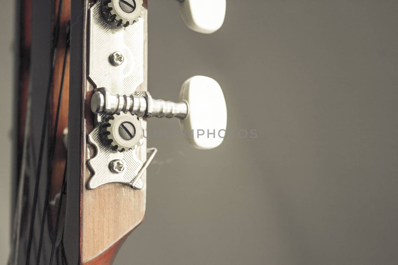 Part of musical instrument with strings. Spanish guitar