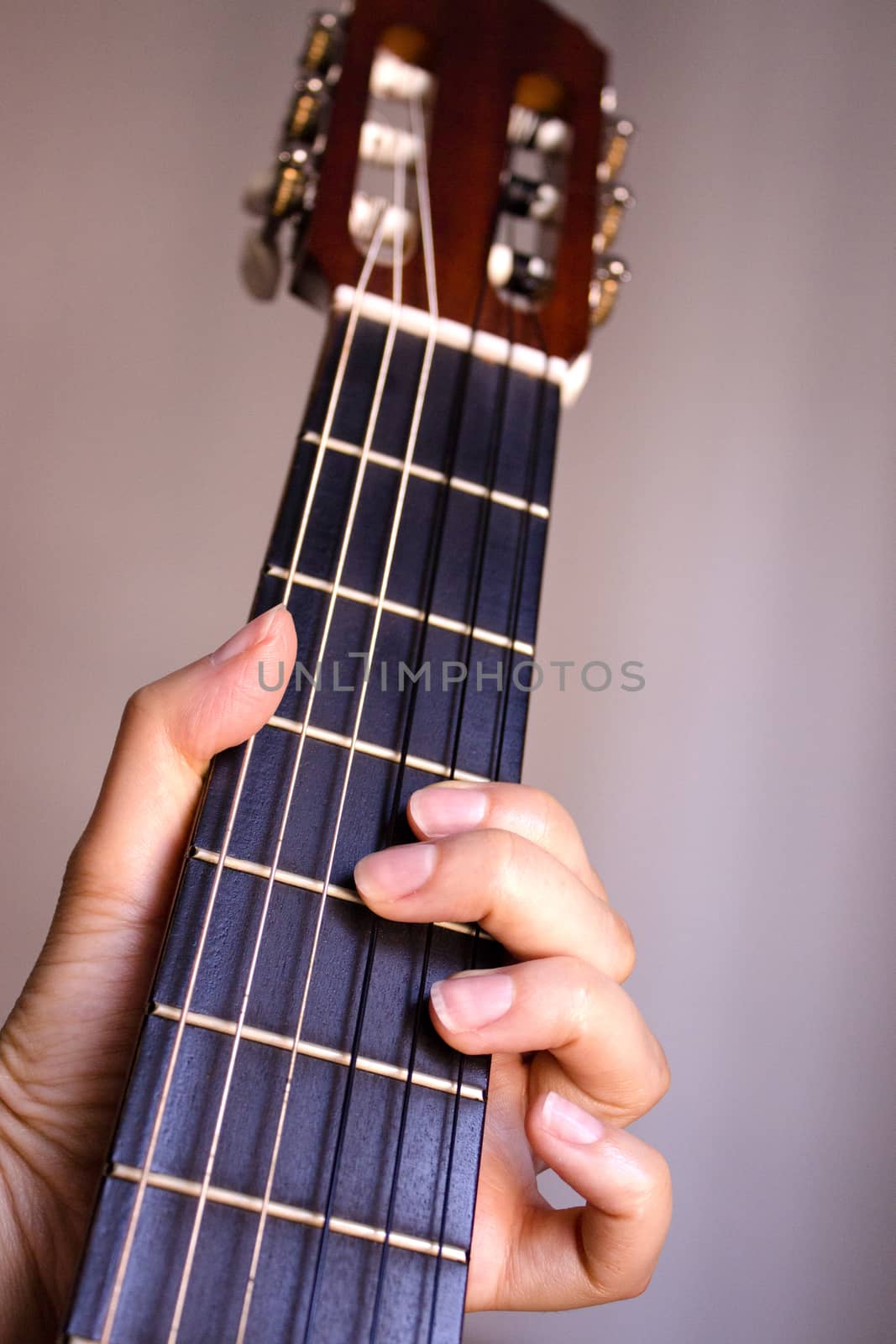 Part of musical instrument with strings. Spanish guitar