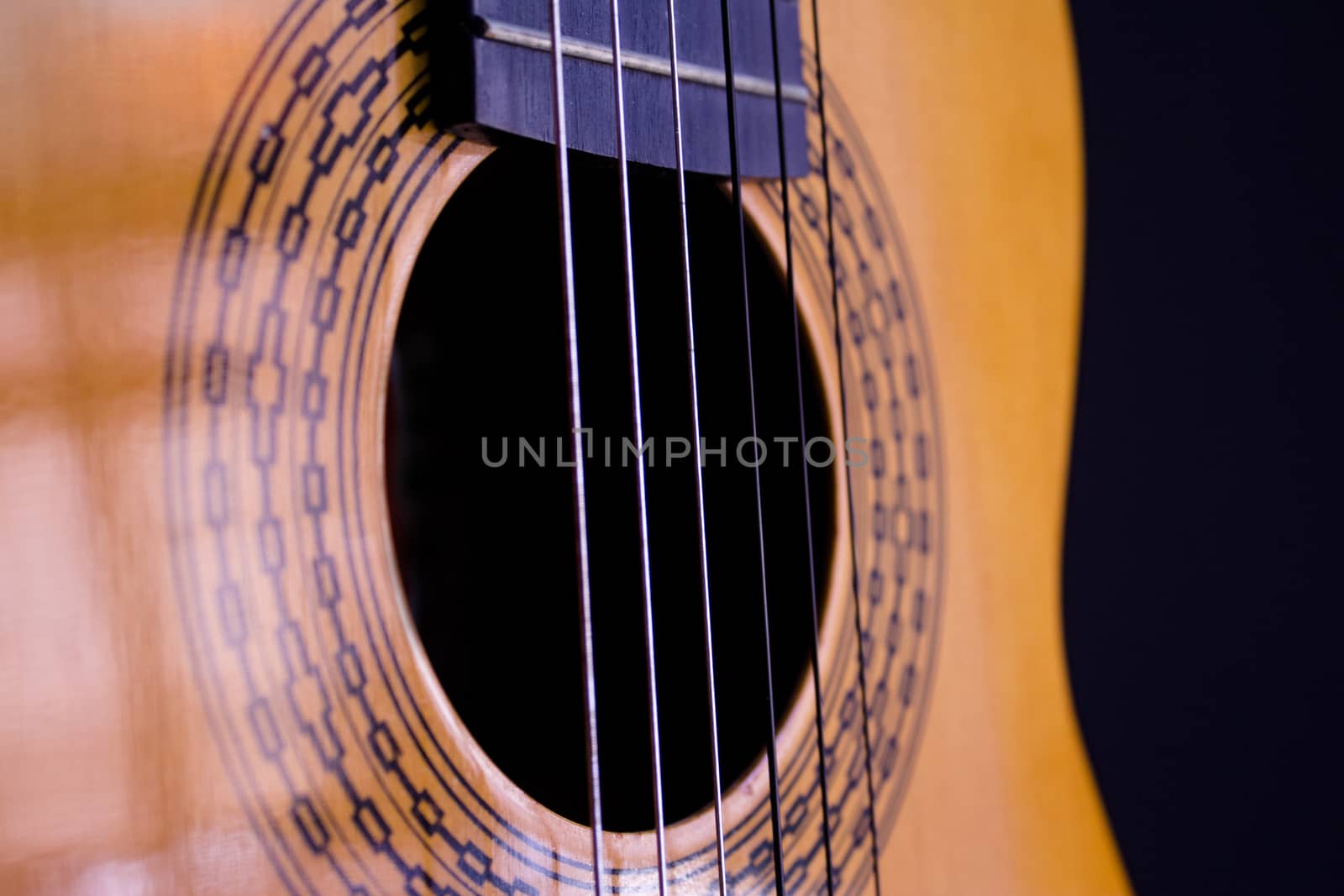 Part of musical instrument with strings. Spanish guitar