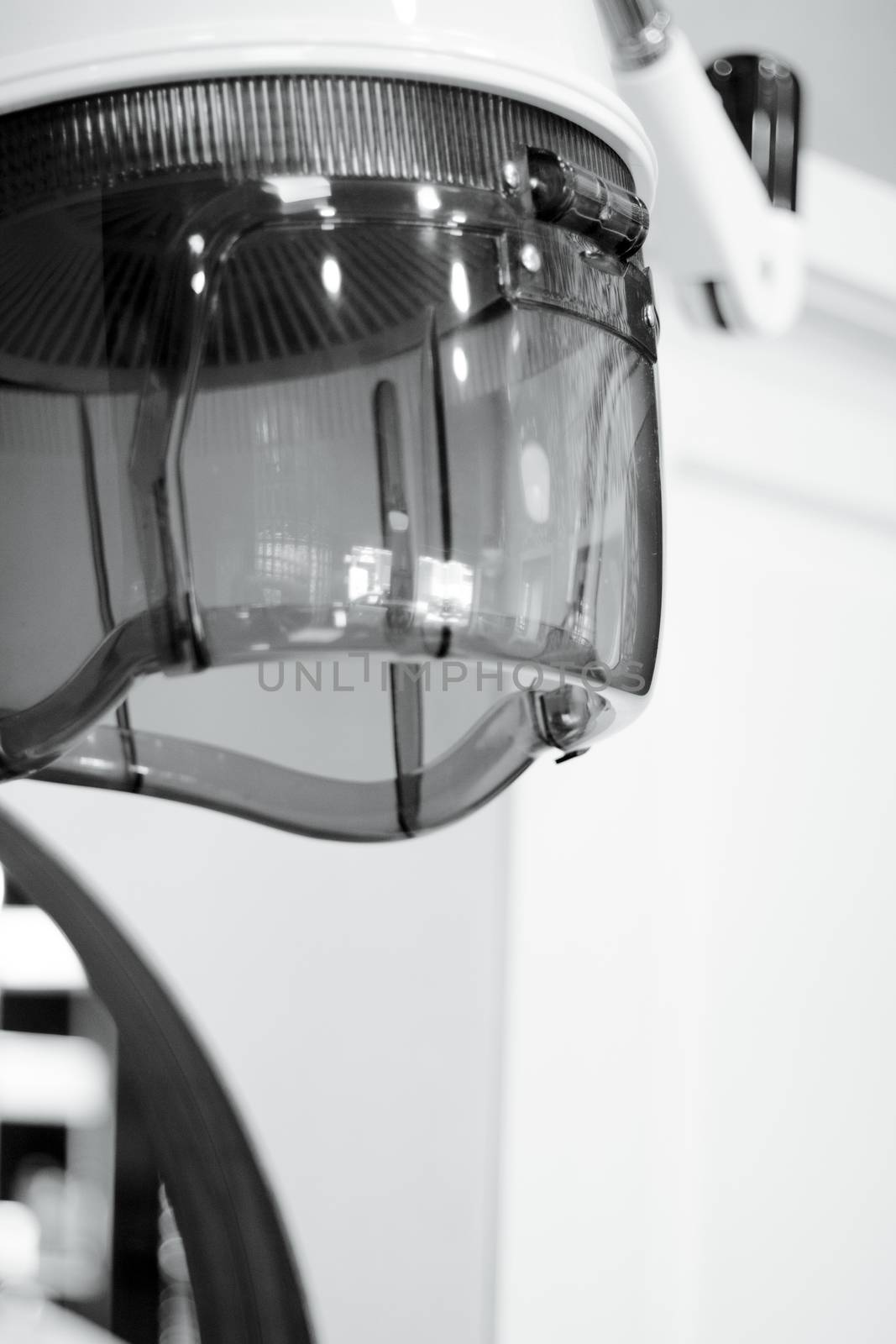 Programmable hair dryer in beauty salon. No people