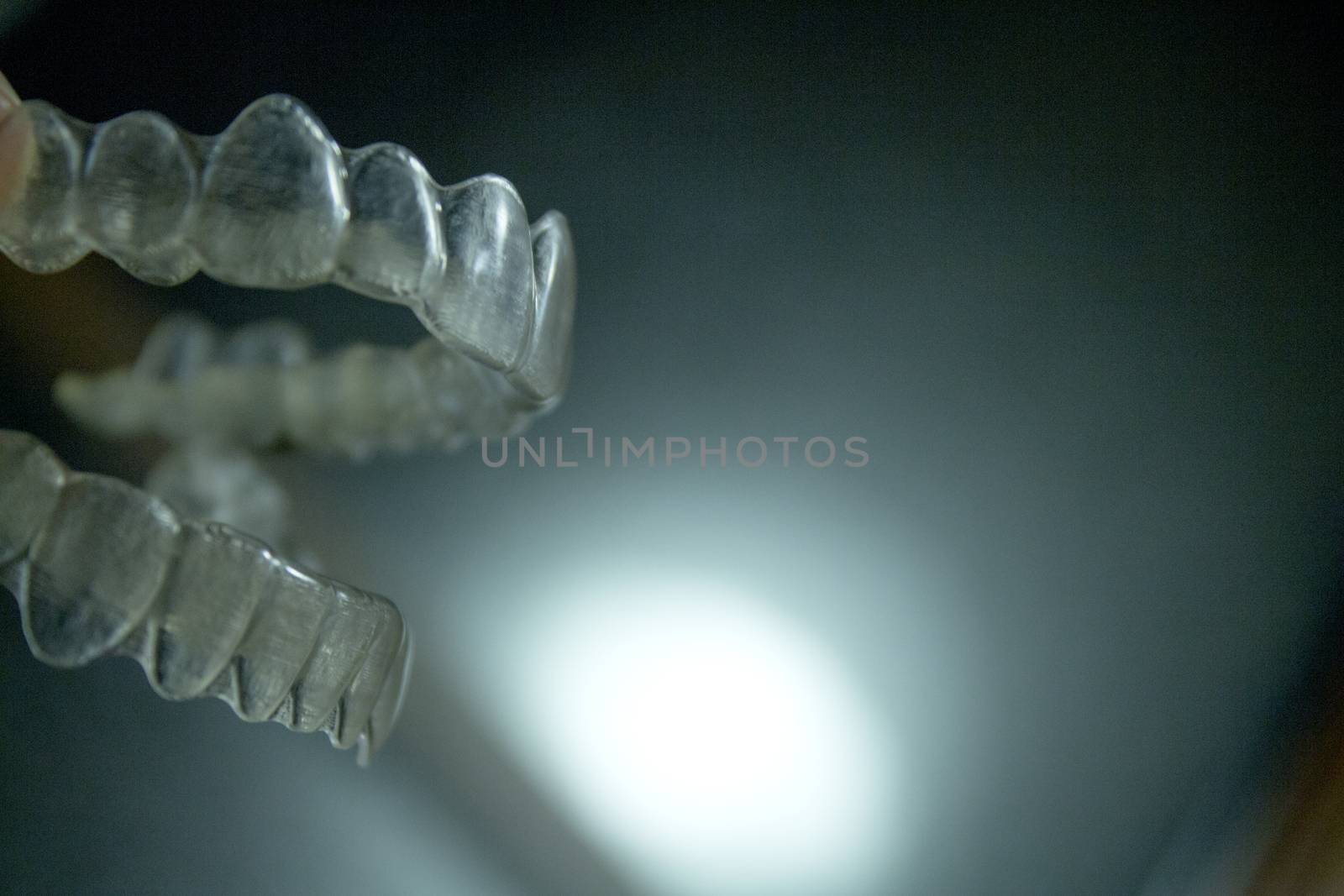 Transparent dental orthodontics to correct dental alignment. No people