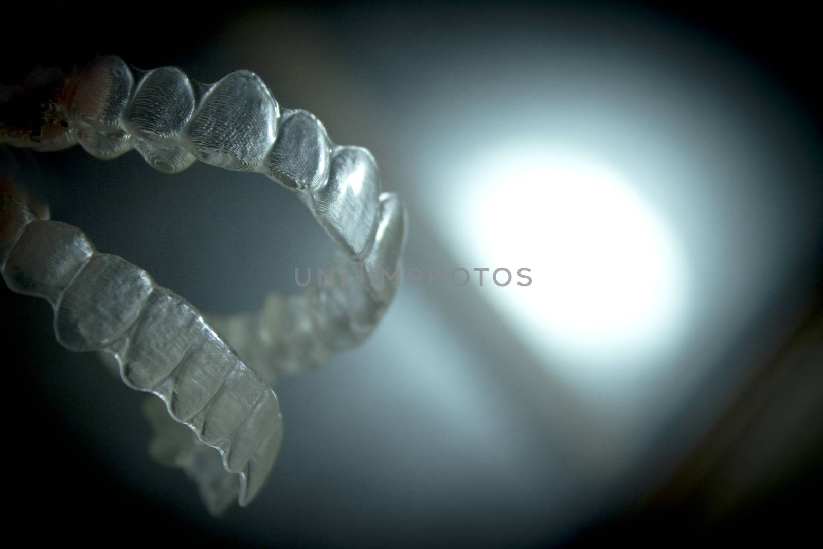 Transparent dental orthodontics to correct dental alignment. No people