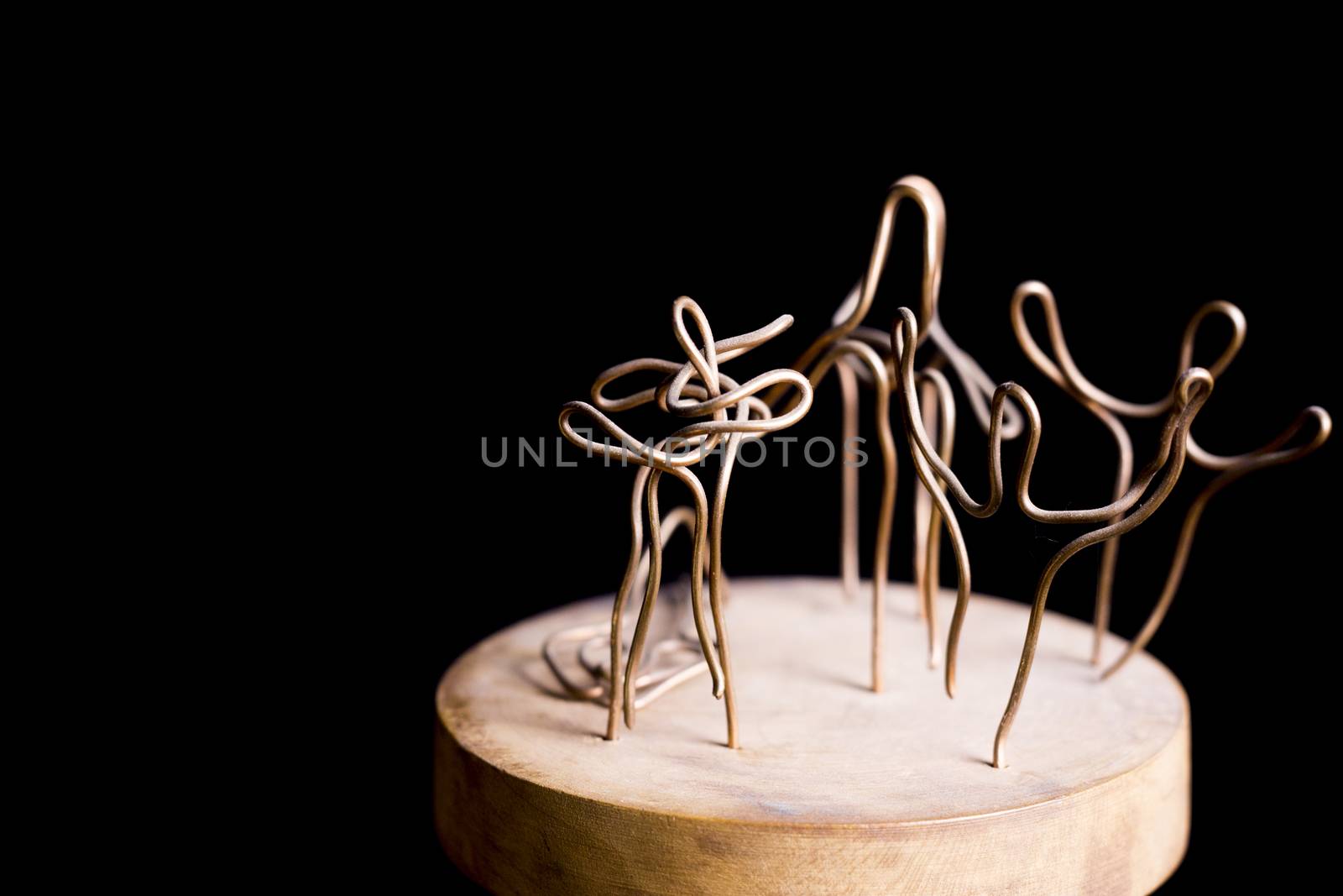 Modern sculpture made with recycled materials.  Similar to human emotions and gestures.