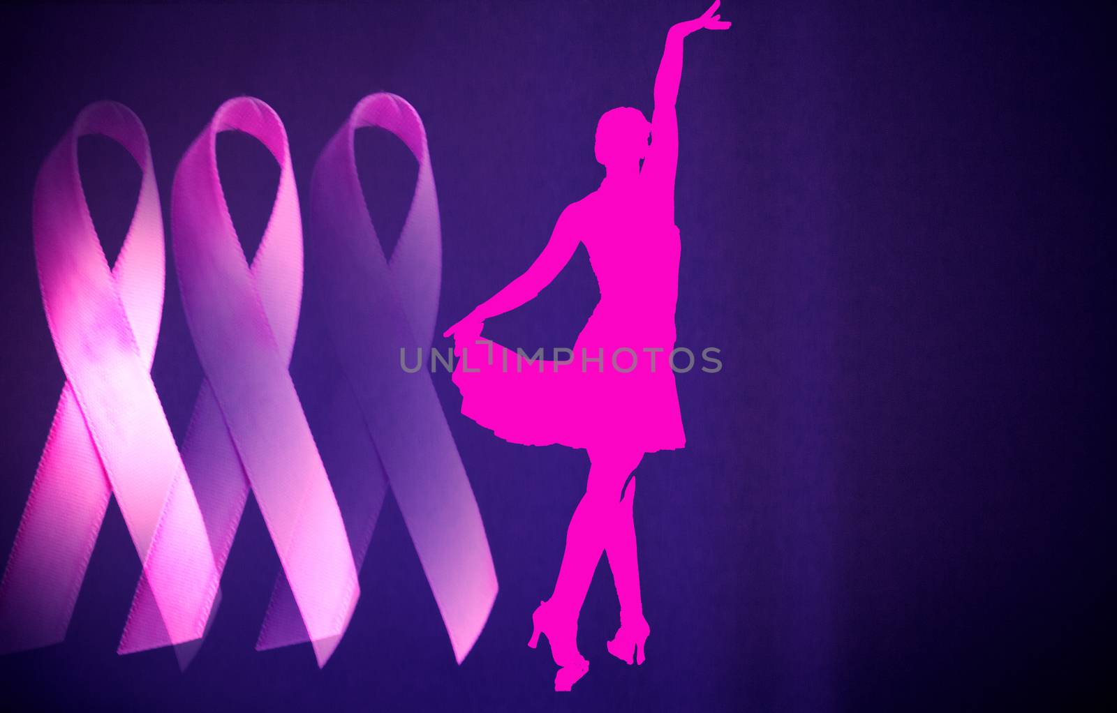 Breast cancer symbol. Three pink ribbons