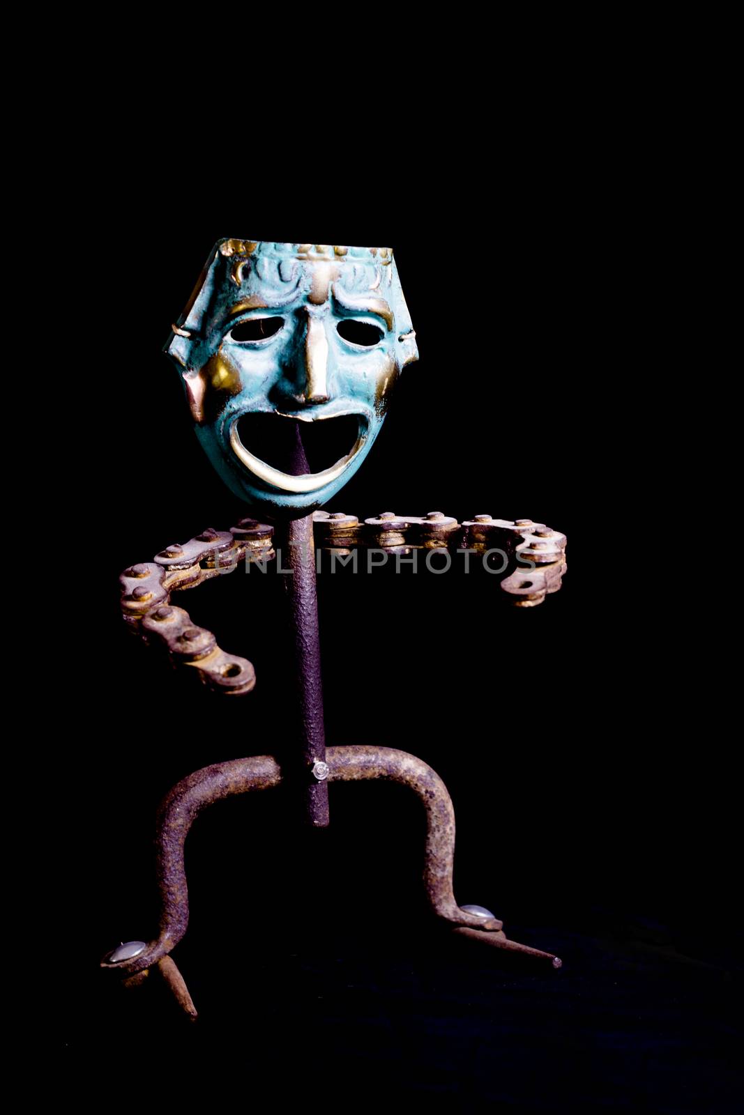Modern sculpture made with recycled materials.  Similar to human emotions and gestures.