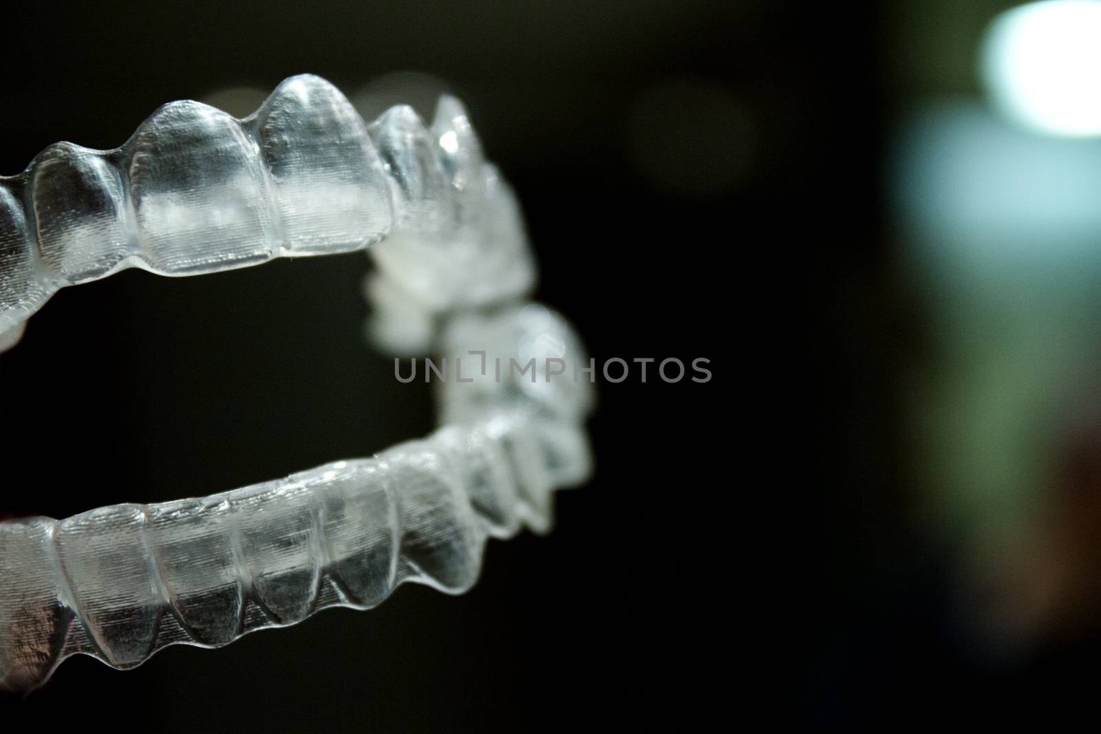 Transparent dental orthodontics to correct dental alignment. No people