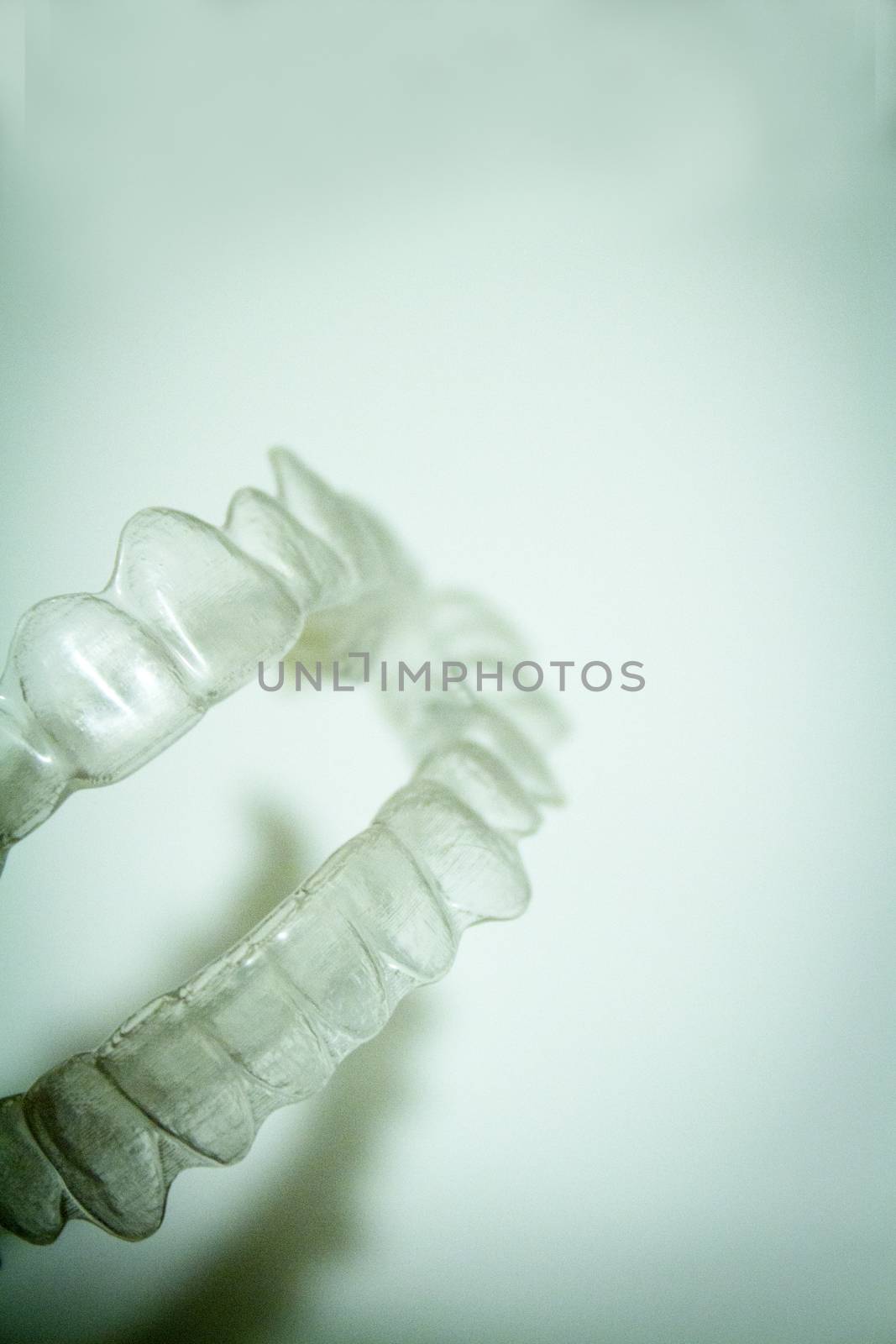 Transparent dental orthodontics to correct dental alignment. No people