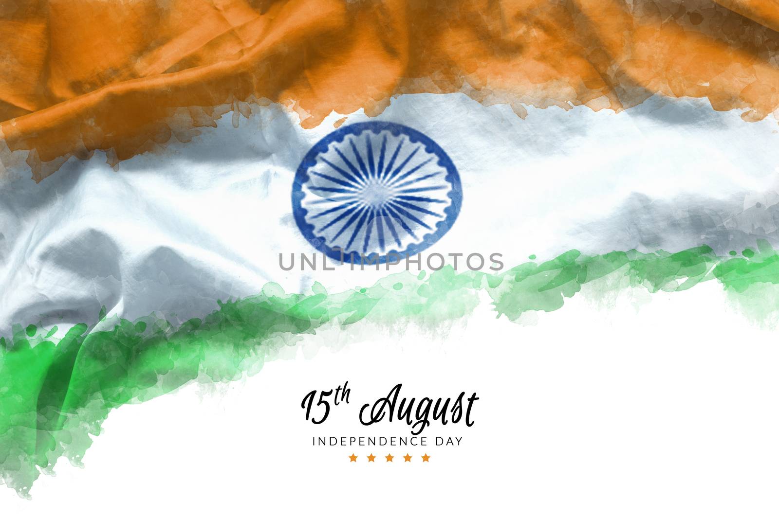 celebrating India Independence Day greeting card with Indian waving flag grunge by water color paint background. abstract background, vintage Poster, banner or flyer design for 15th of August by asiandelight