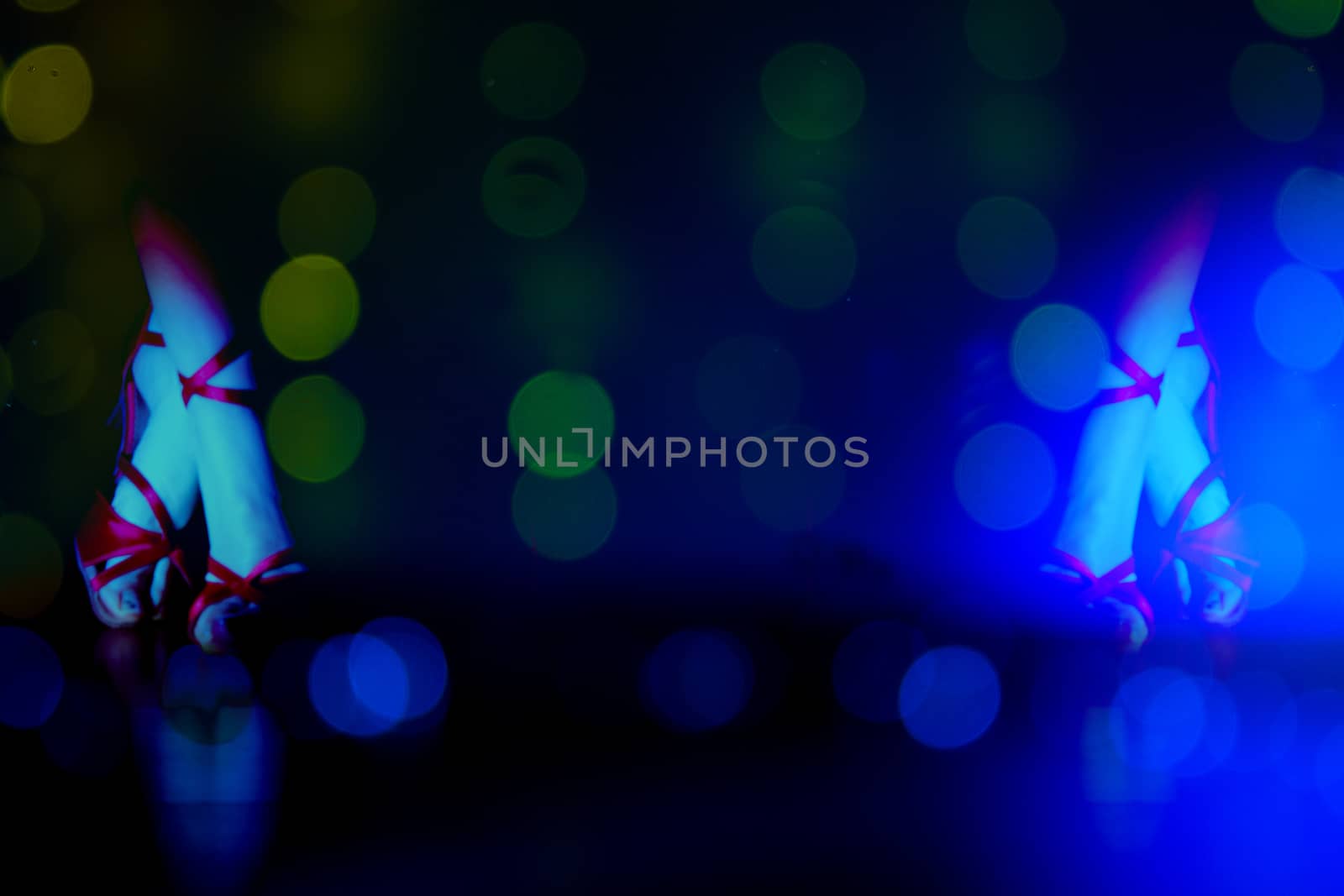 Blue and golden background with bokeh effect. Copy space