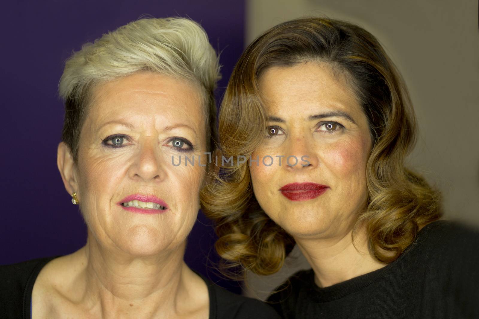 Portrait of two mature women with different hair style by GemaIbarra