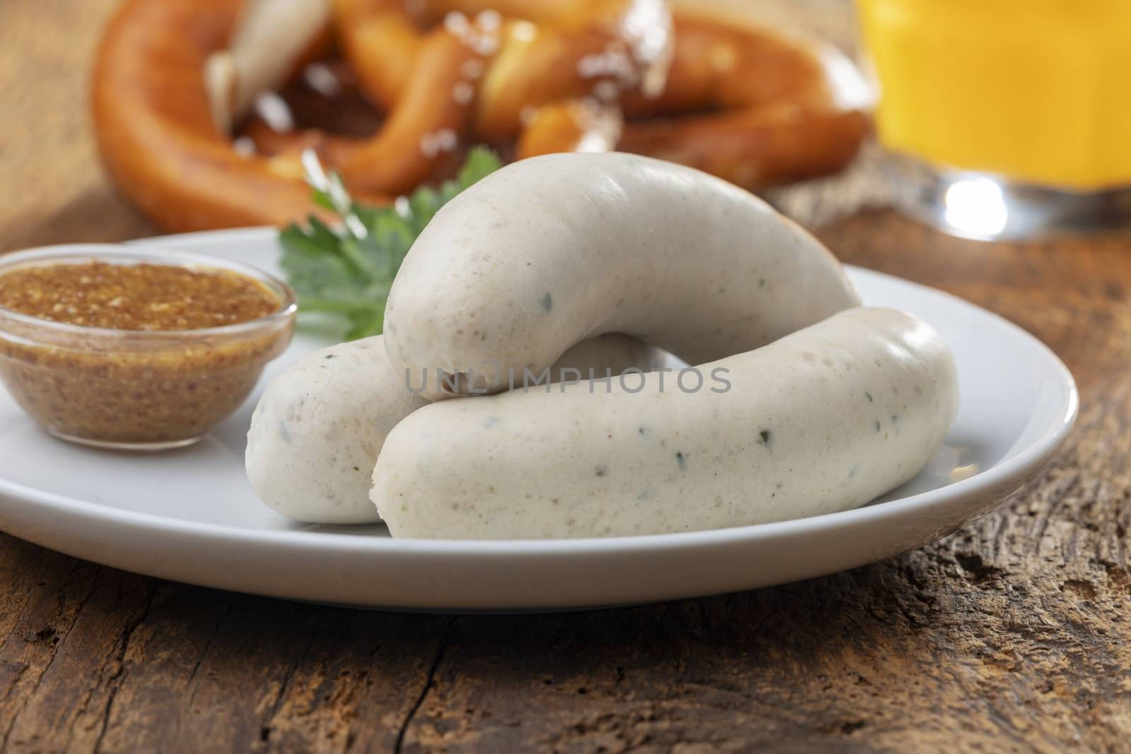 bavarian white sausage with pretzel