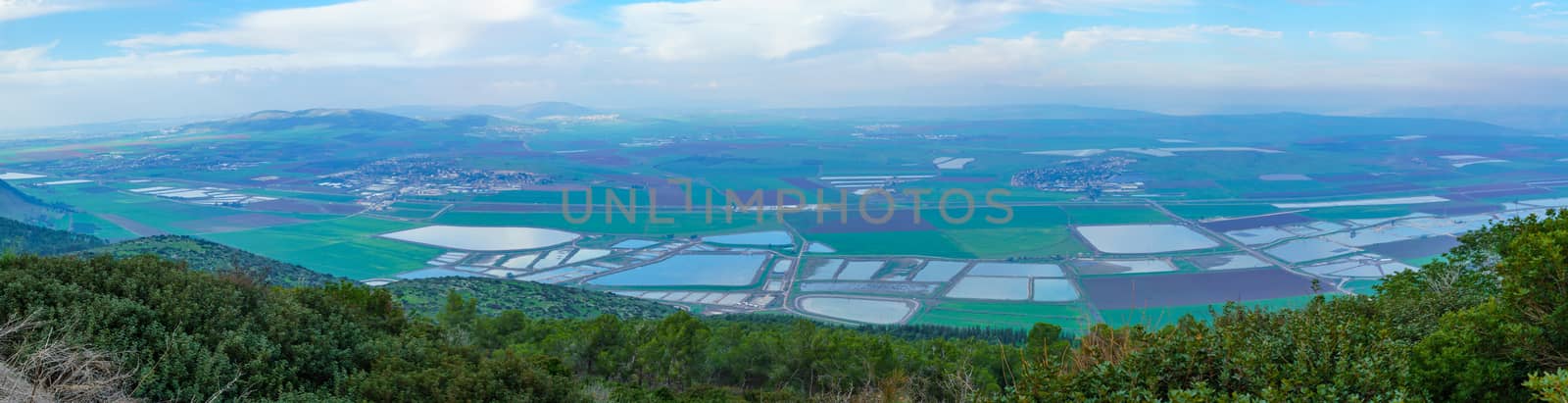 Panoramic view of landscape and countryside in the eastern part of the Jezreel Valley, Northern Israel