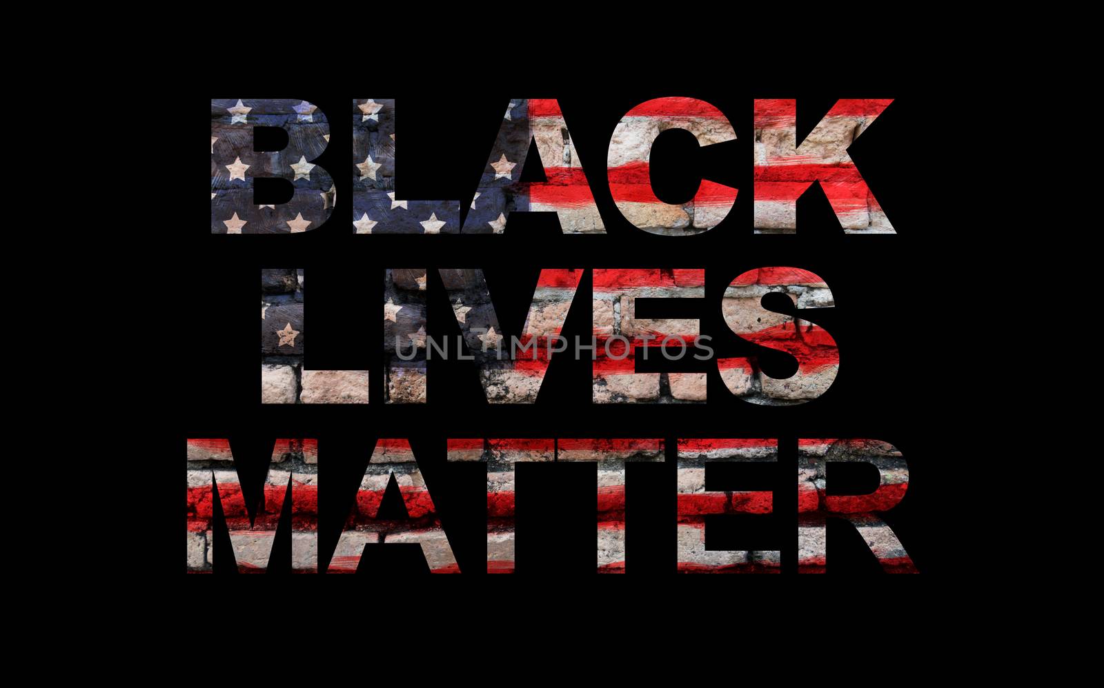 Black lives matter slogan on American flag, black background