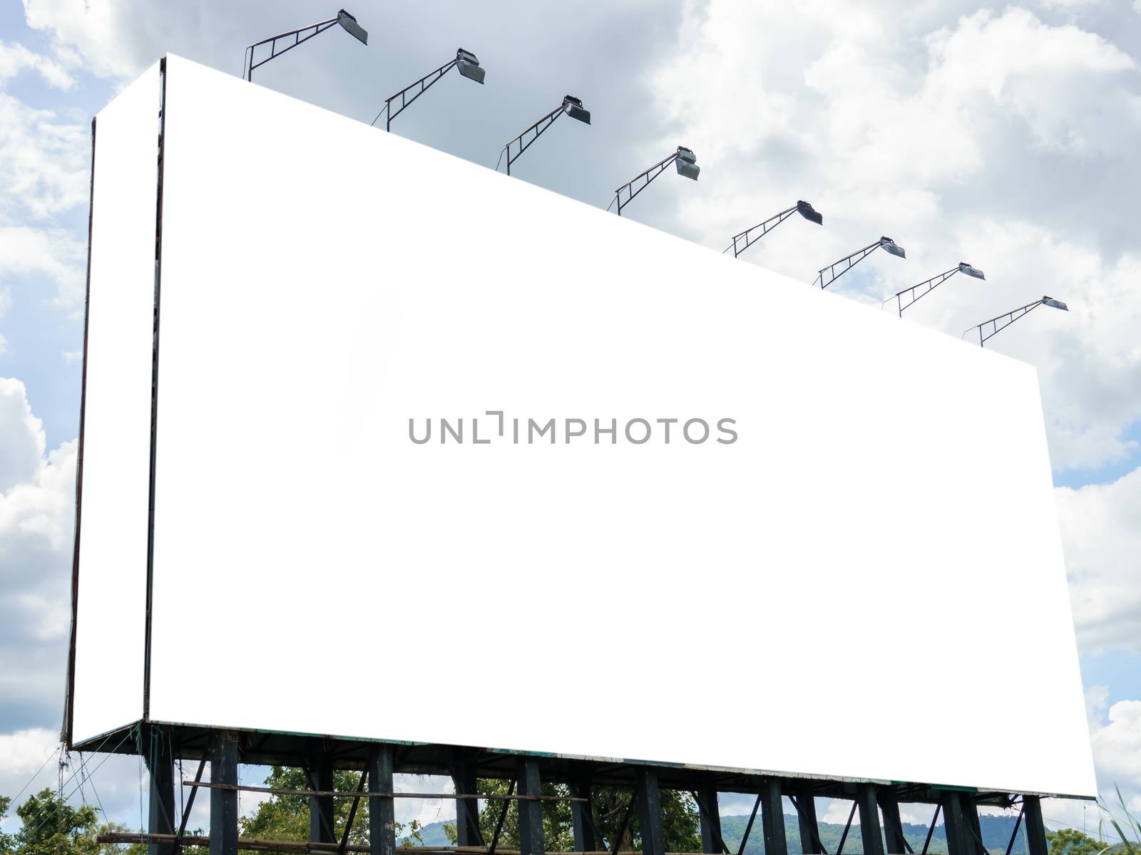 Advertising concept, Blank template outdoor for advertising or blank billboard on sky with cloud.