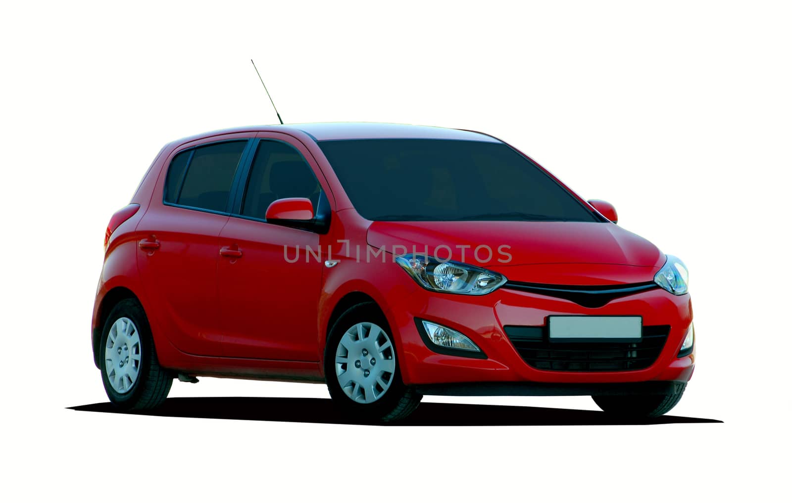 red passenger car on a white background