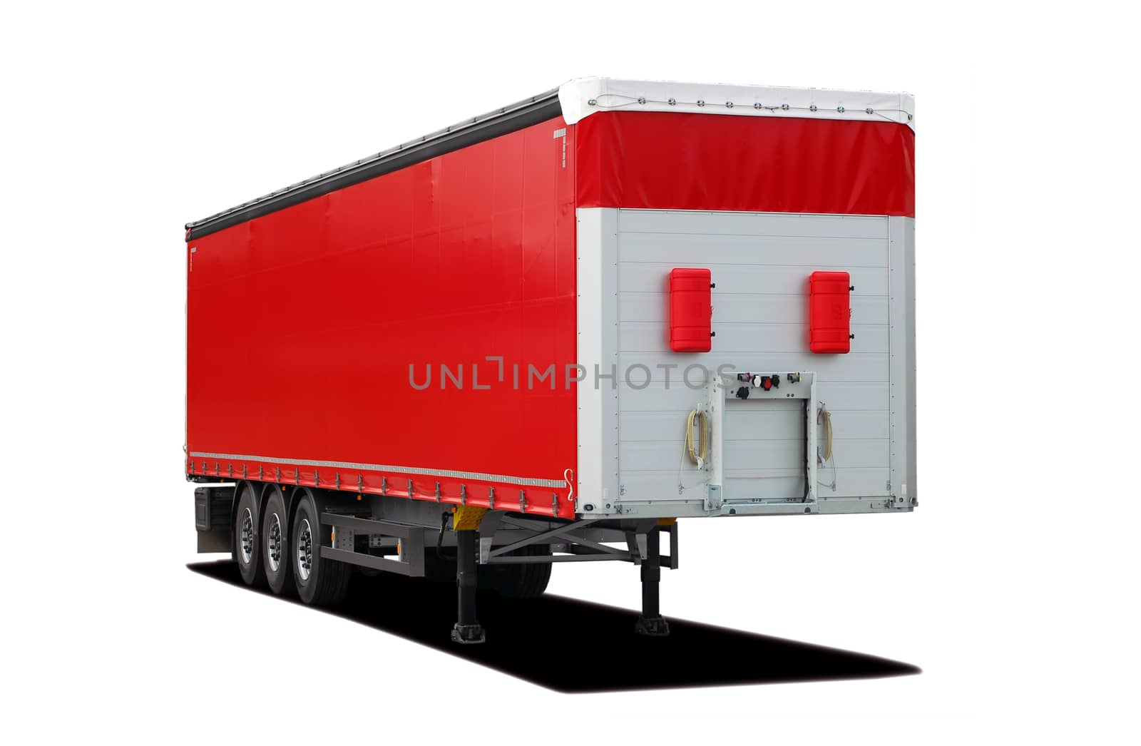 parked semi trailer truck on a white background