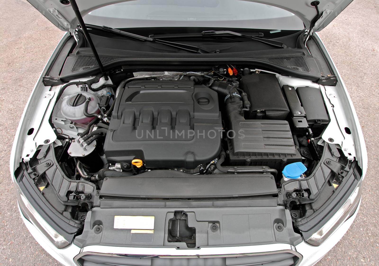 Close up of car engine, studio shot
