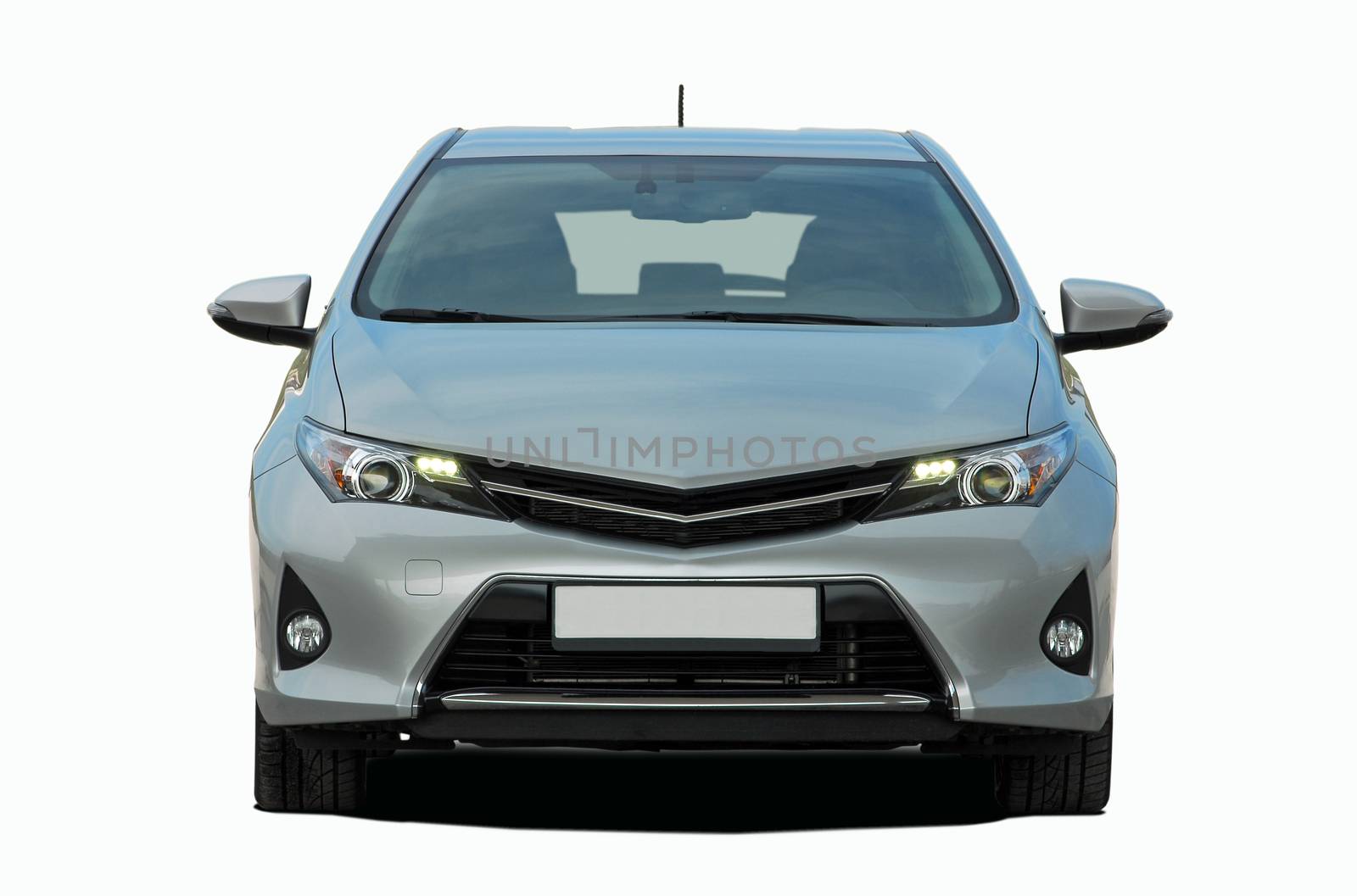 front view of passenger car on a white background