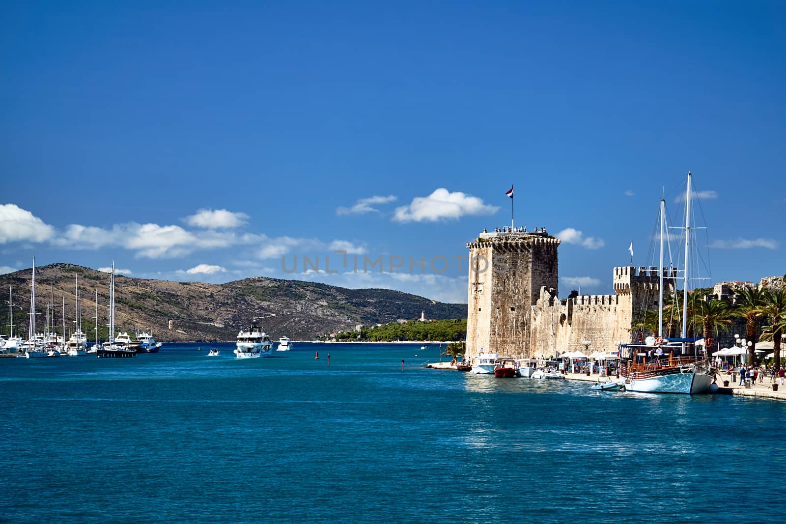 stone, medieval fortress and yacht harbor in the city of Trogir in Croatia