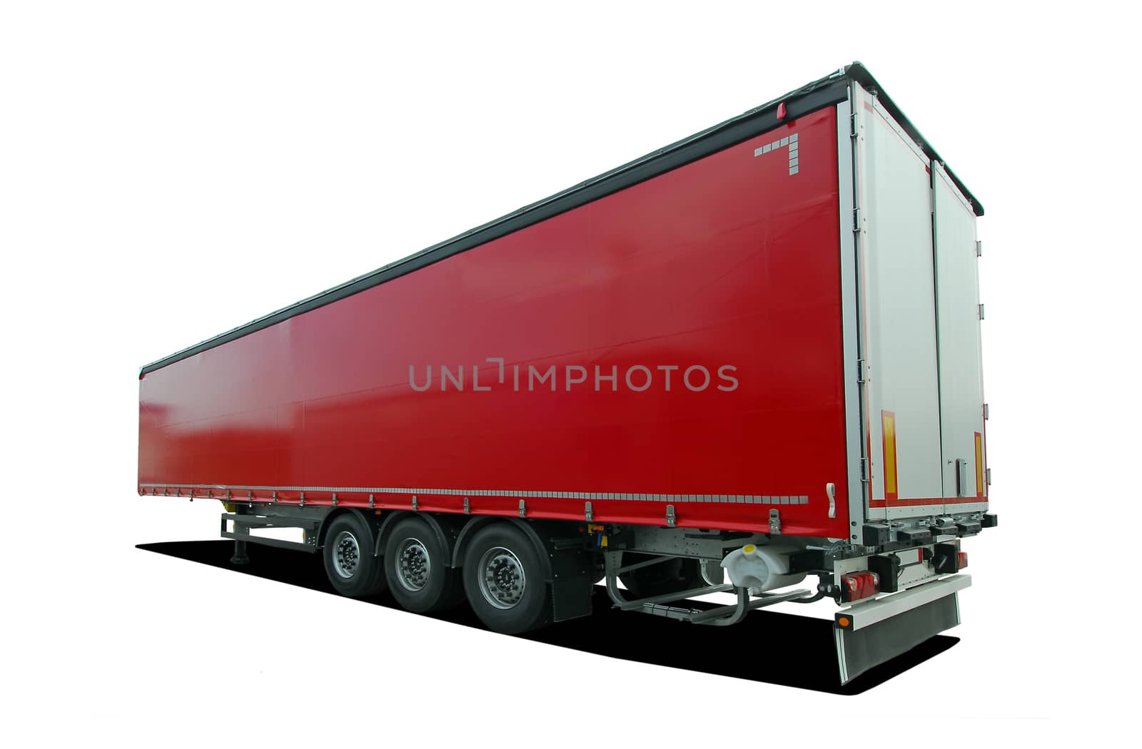 parked semi trailer truck on a white background