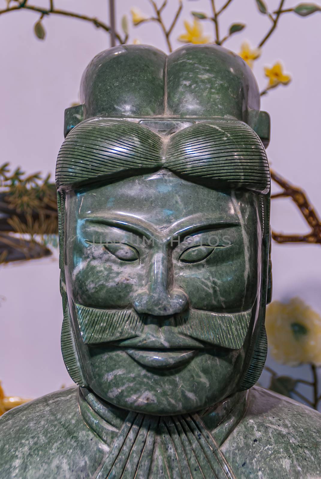 Closeup of officer face in green marble at Terracotta Army excav by Claudine