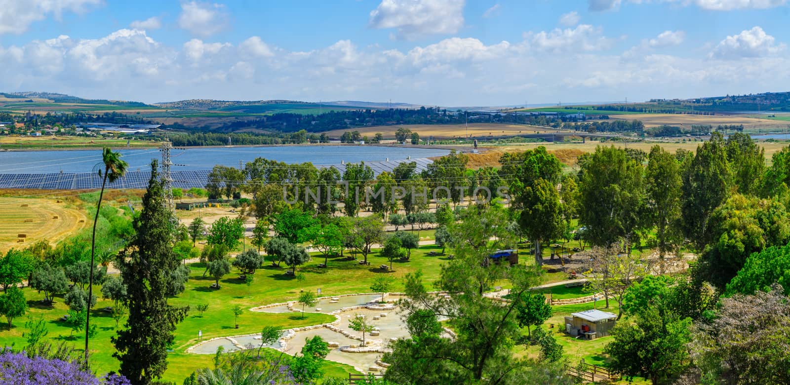 Panoramic landscape of Harod Valley and the Jezreel Valley, with Maayan Harod National Park. Northern Israel