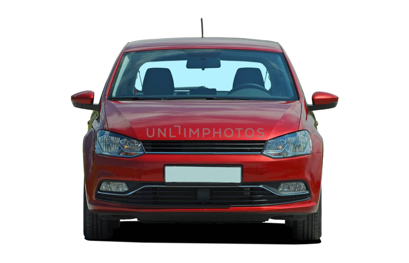 front view of passenger car on a white background
