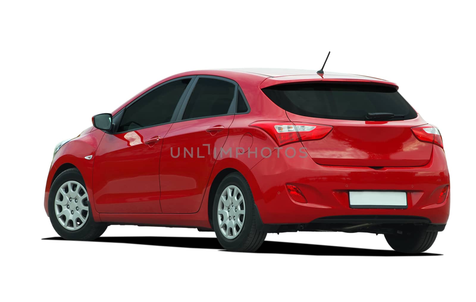 red hatchback on white background