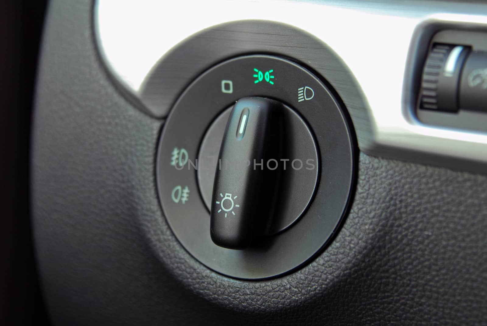 Closeup image of car lighting control switch