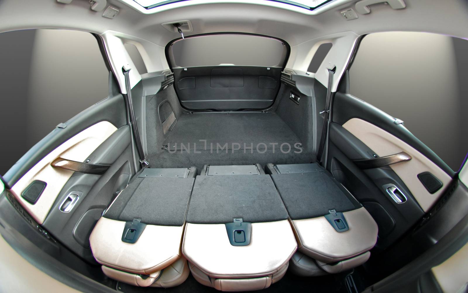 passenger car trunk with rear seats folded