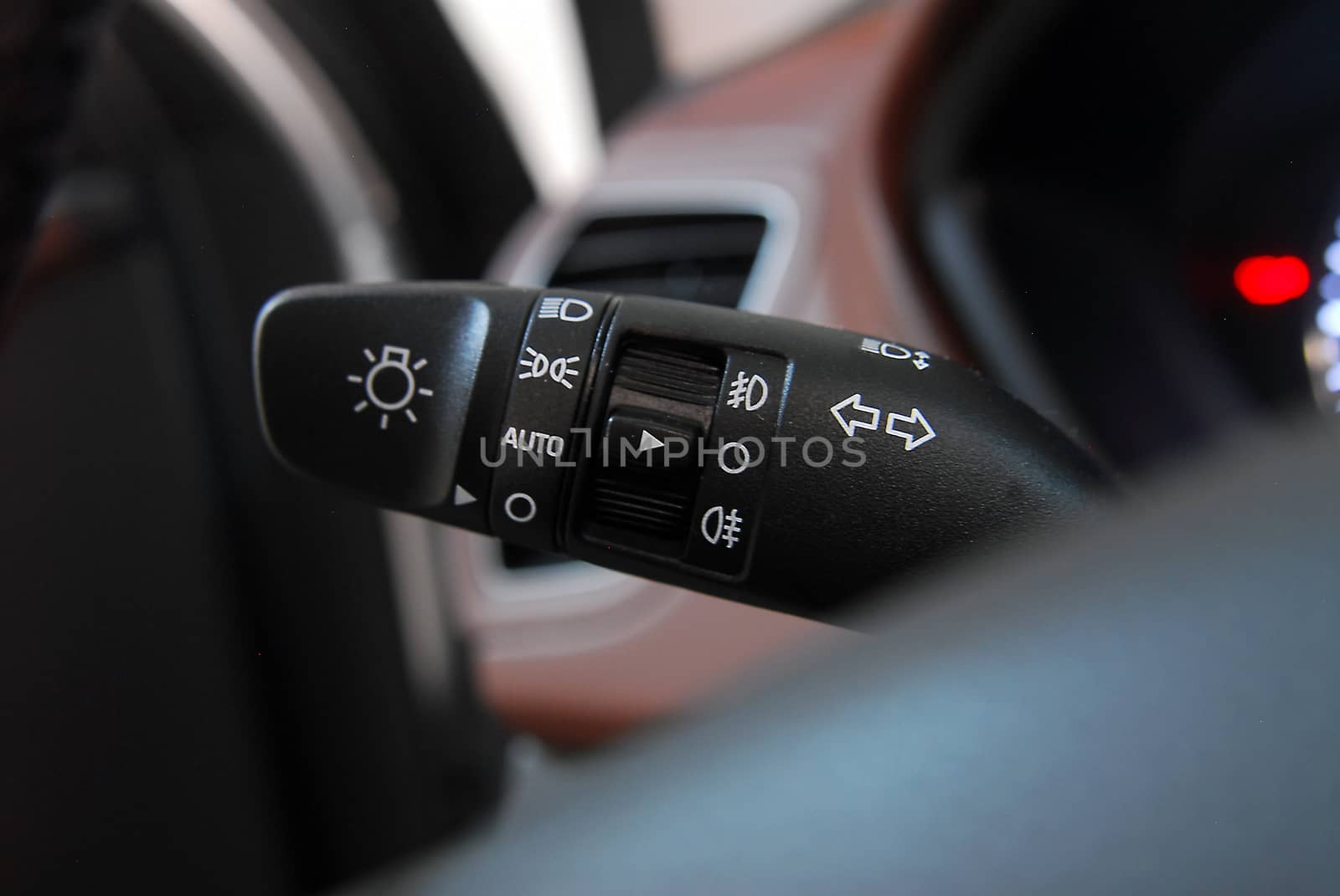 Closeup image of car lighting control switch