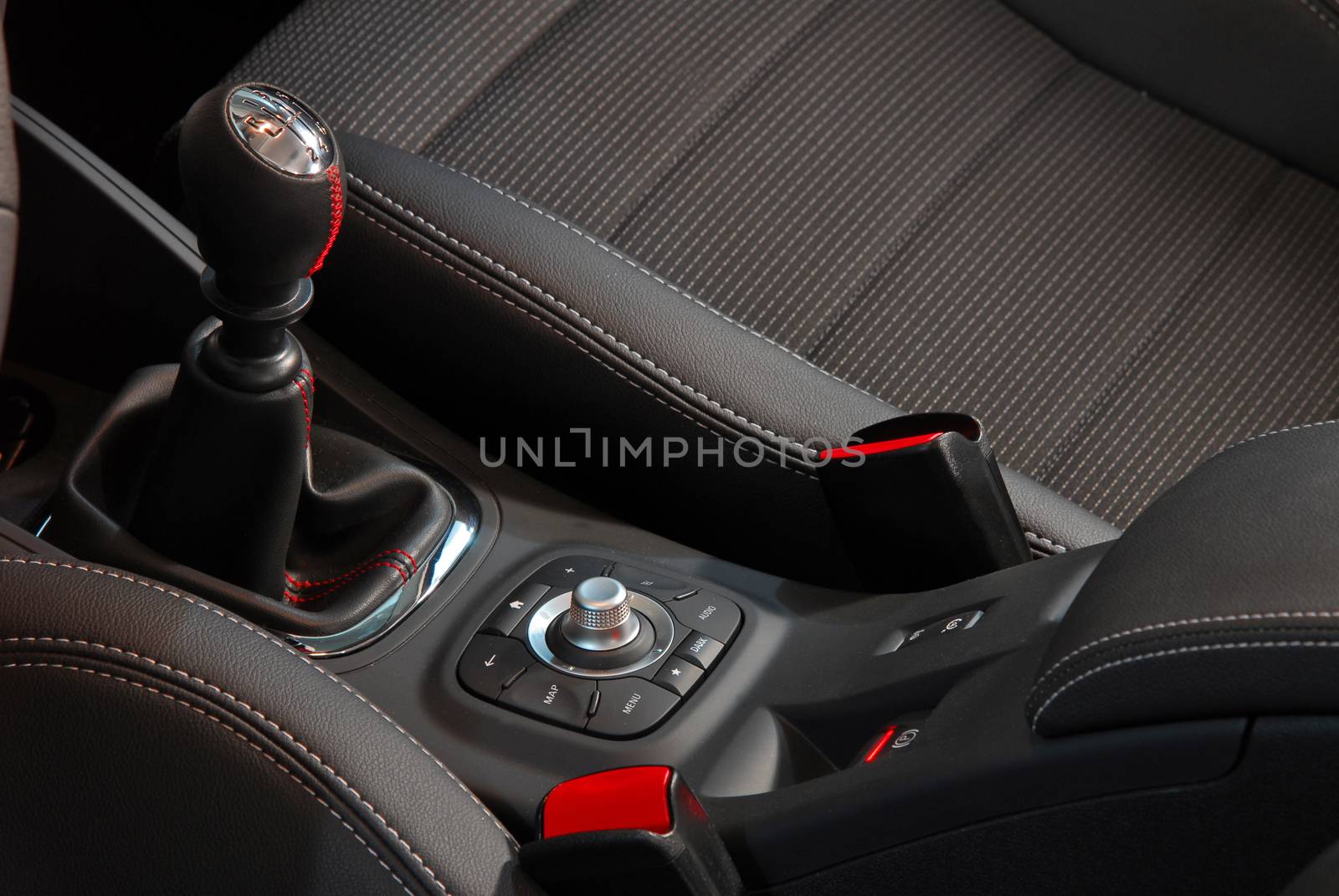 studio shot modern car interior, console detail