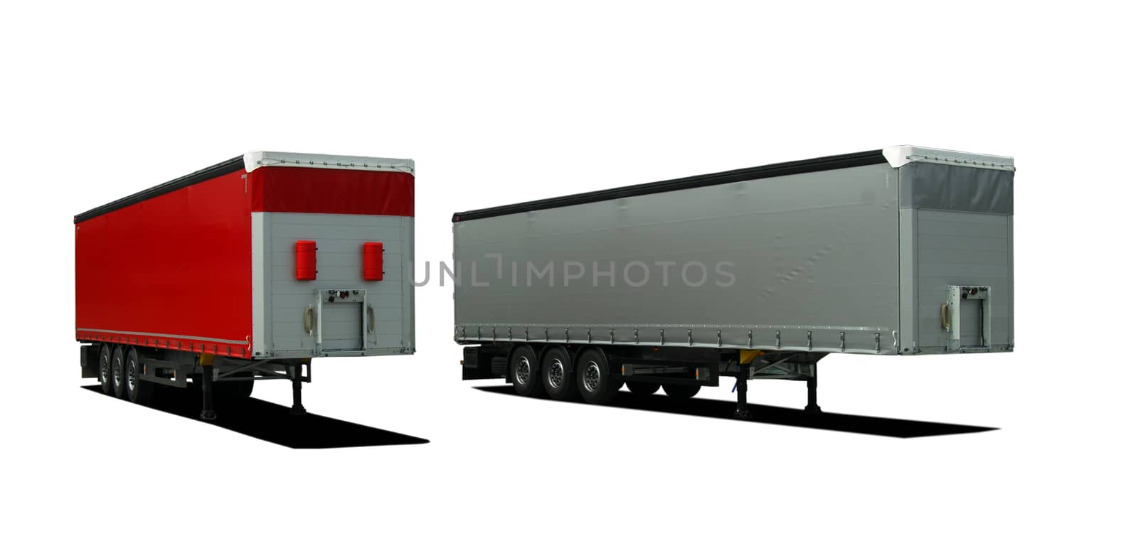 Red and gray truck semi trailer on a white background