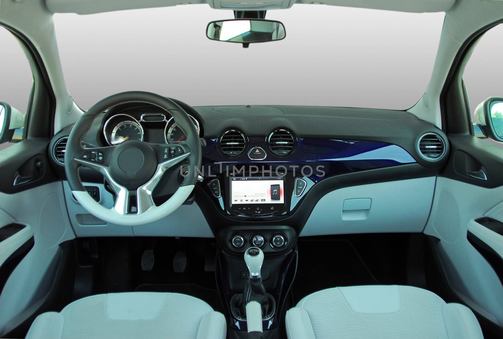 the inside of the passenger car, front view