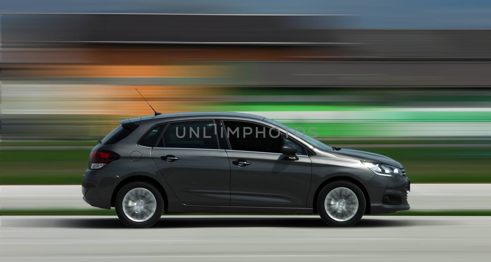 car photographed at high speeds