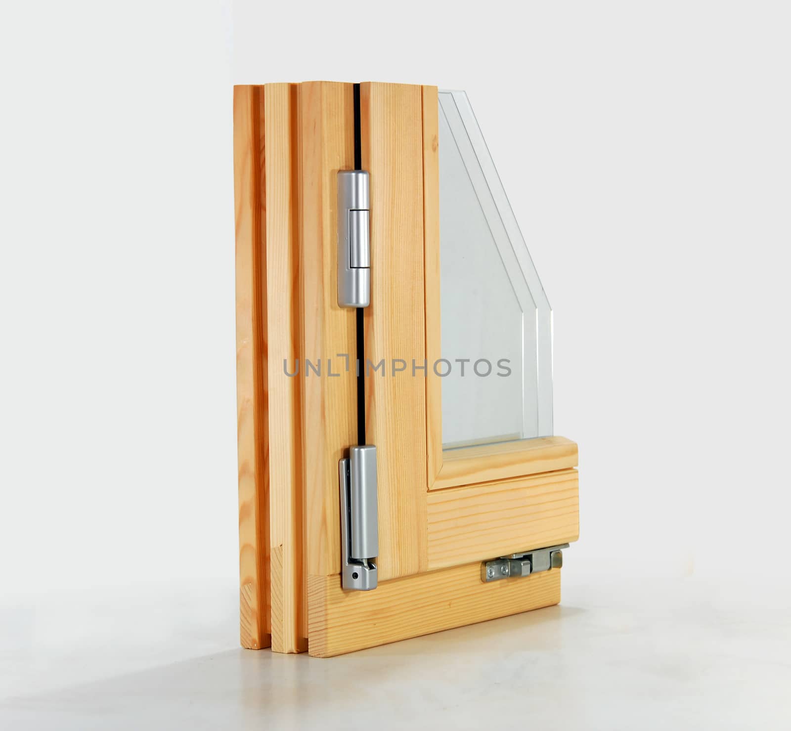 Section of wood window profile isolated on white