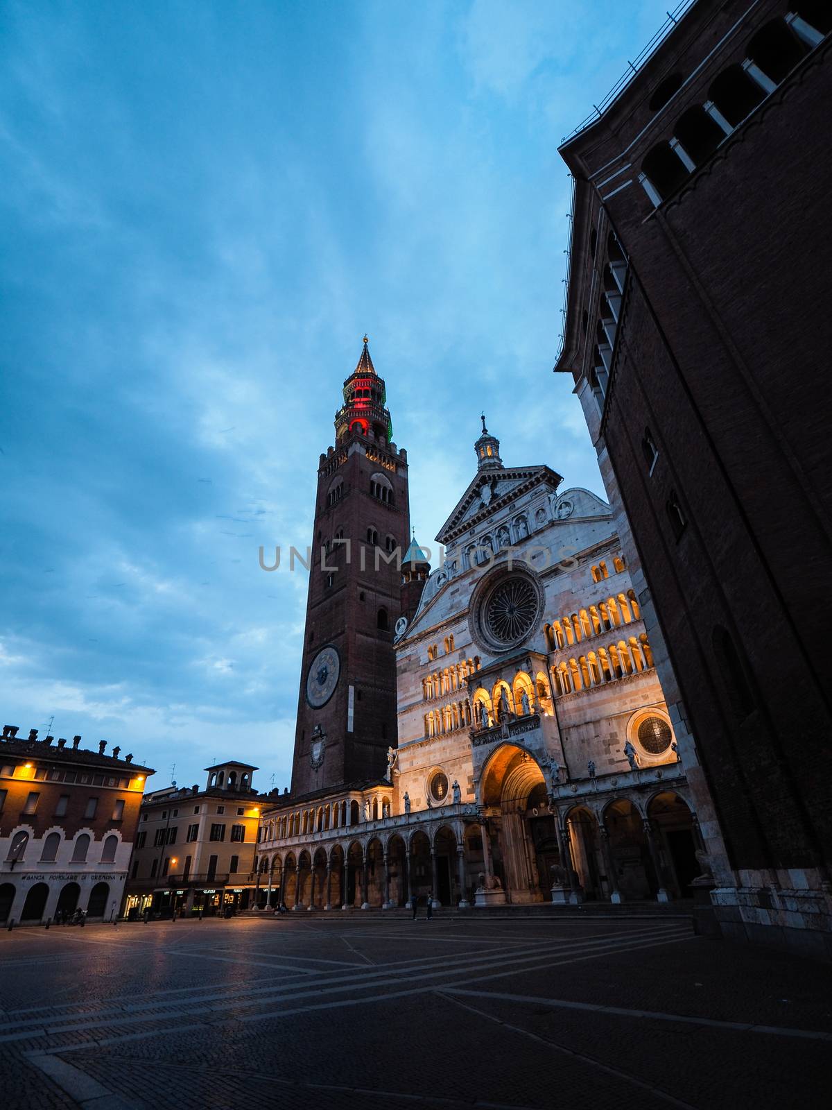 Cremona, Lombardy, Italy - May  2020 - Main Duomo square and Tor by verbano