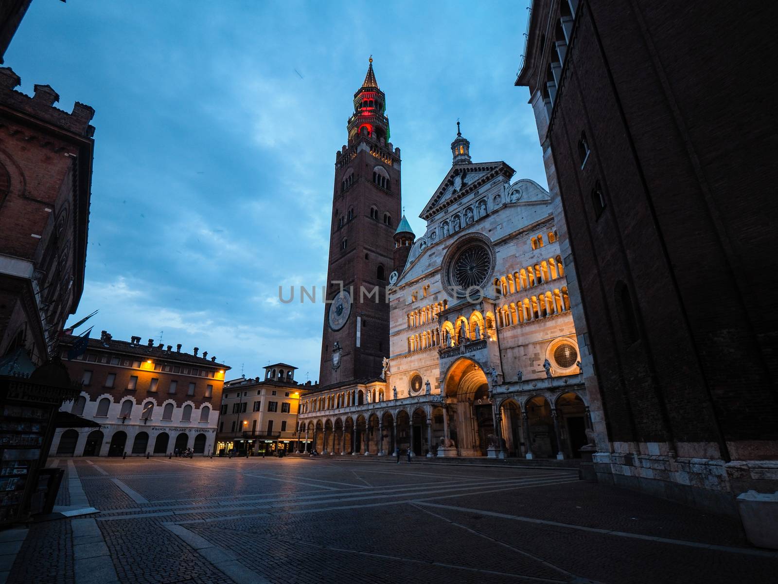 Cremona, Lombardy, Italy - May  2020 - Main Duomo square and Tor by verbano