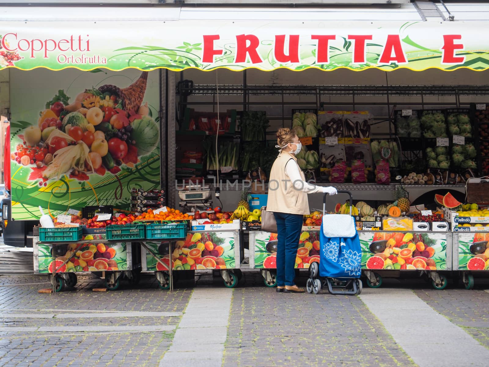 Cremona, Lombardy, Italy - 16 th may 2020 - People grocery shopp by verbano