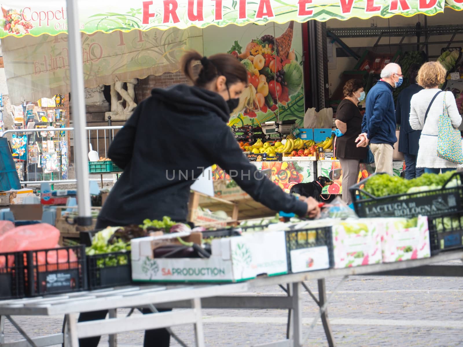 Cremona, Lombardy, Italy - 16 th may 2020 - People grocery shopp by verbano