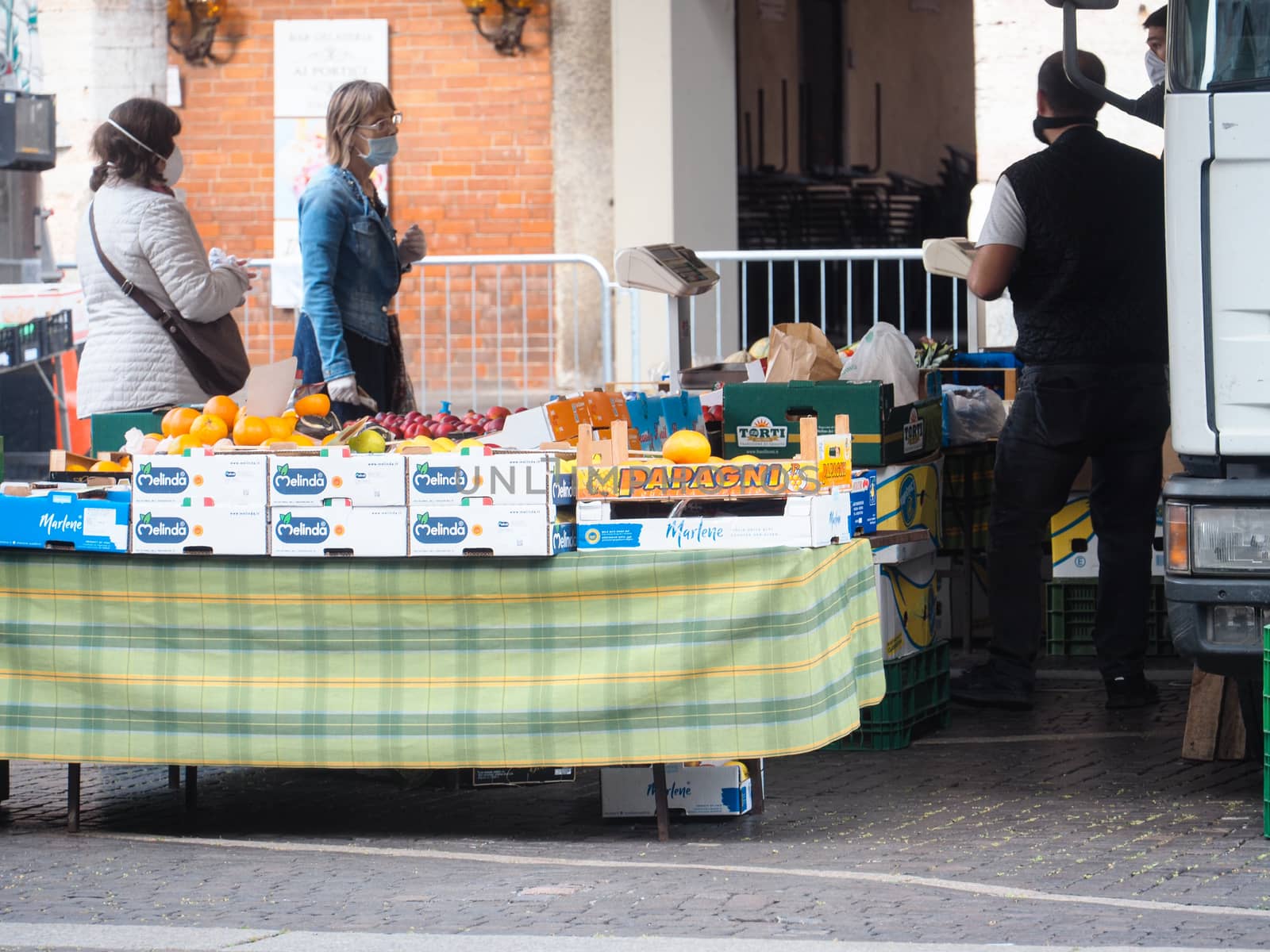 Cremona, Lombardy, Italy - 16 th may 2020 - People grocery shopp by verbano