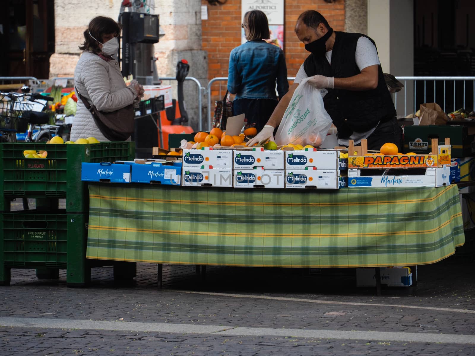 Cremona, Lombardy, Italy - 16 th may 2020 - People grocery shopp by verbano